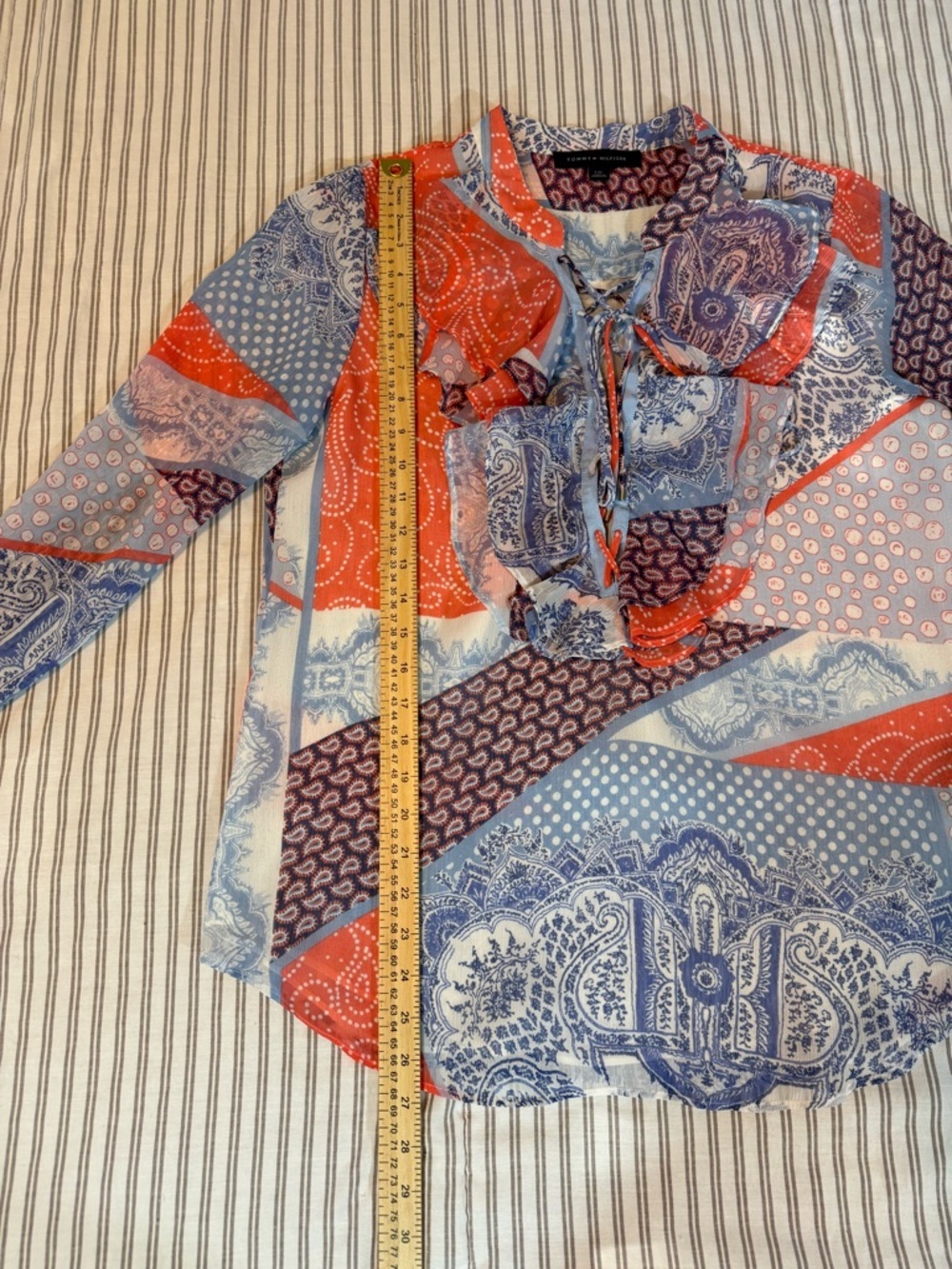 Tommy Hilfiger Ruffle Lace Up Mixed Print Paisley Blouse Size L - Picture 7 of 15